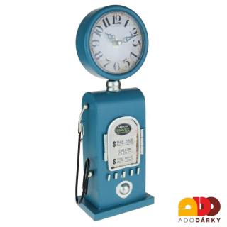 Hodiny stolní čerpací stanice modrá 34 cm