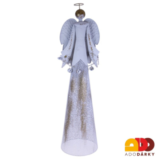 Plechový anděl s rolničkami bílozlatý bez podstavy 102 cm