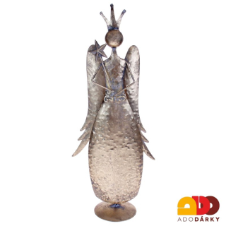 Plechový anděl s korunkou a hvězdou 49 cm