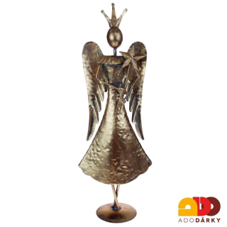 Plechový anděl s korunkou a hvězdou 53 cm