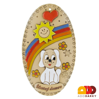 Ovál se psem a sluníčkem "Šťastný domov" 19 cm