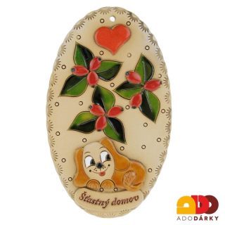 Ovál s hnědým psem "Šťastný domov" 19 cm