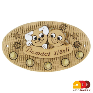 Věšáček hnědá kočka a bílý pes "Domácí štěstí" 19,5 cm