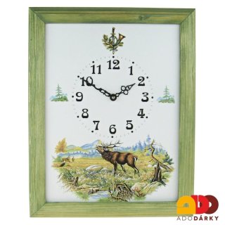 Porcelánové hodiny Lov - jelen 31 x 39 cm