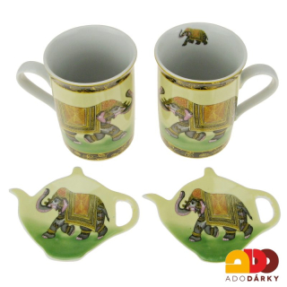 Duo hrnky s odkladači na čajové sáčky sloni 250 ml