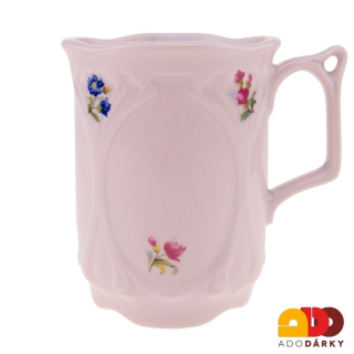 Hrnek růžový porcelán s kvítky 0,18 l