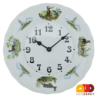 Porcelánové hodiny "Lov"  25 cm - var. 1