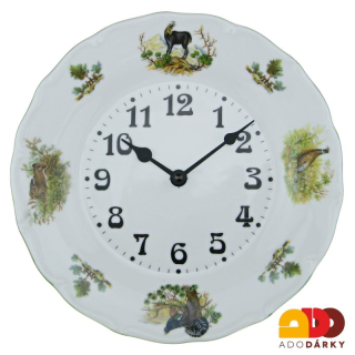 Porcelánové hodiny "Lov" 25 cm - var. 2
