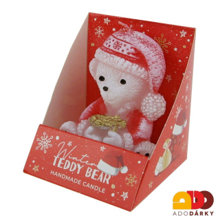 Svíčka medvídek v krabičce s dárečky 8,5 cm