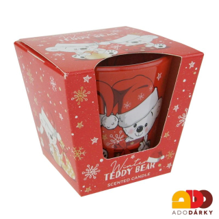 Svíčka ve skle Winter Teddy Bear Ø 9 x 8,5 cm