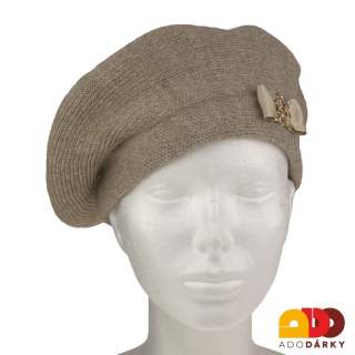 Kávový dámský baret s aplikací