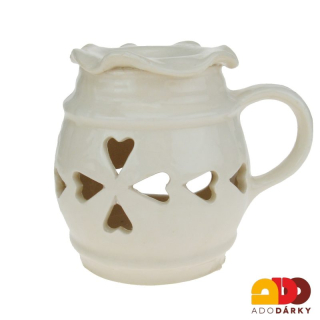 Aromalampa baňatá bílá se srdíčky 14,5 cm