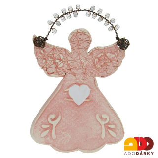 Keramický anděl na zeď s kamínky 20,5 cm