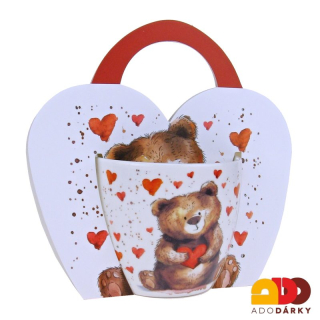 Hrnek s medvídkem v papírovém srdci 460 ml