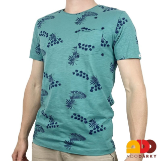 Pánské triko zelené s listy a kapsičkou