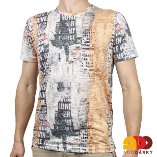 Pánské triko oranžovo šedé s nápisy