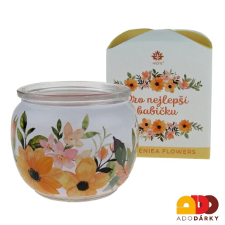 Svíčka ve skle PRO NEJLEPŠÍ BABIČKU /GArdenia flowers