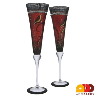 Sada dvou ručně zdobených fléten červeno černo zlaté barvy 180 ml