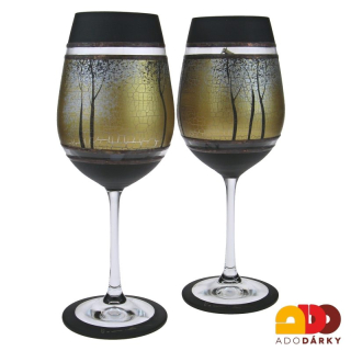 Sada dvou ručně zdobených číší černo hnědo zlaté stromy 350 ml