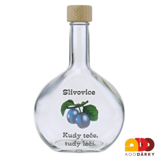 Láhev s vtipným nápisem "Slivovice - kudy teče, tudy léčí" 0,5 l