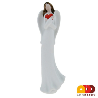 Anděl s hladkými šaty a červeným srdcem v rukou 15,5 cm