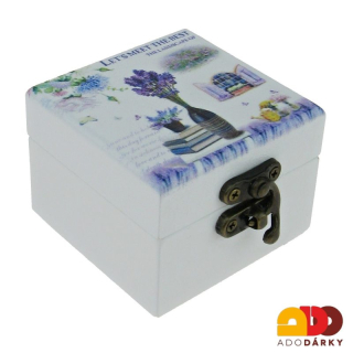 Šperkovnice dřevěná malá "Váza s levandulemi" 6,5 x 6,5 x 5 cm