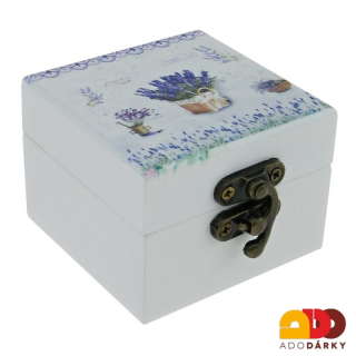 Šperkovnice dřevěná malá "Košík s levandulemi" 6,5 x 6,5 x 5 cm
