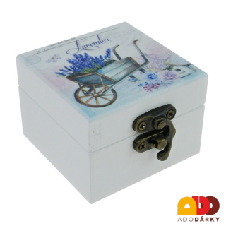 Šperkovnice dřevěná malá "Kolečka s levandulemi" 6,5 x 6,5 x 5 cm