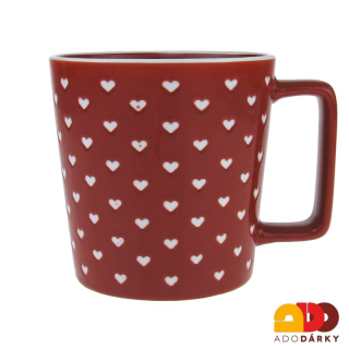 Červený hrnek s bílými srdíčky 0,4 l