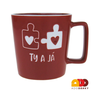 Červený hrnek s puzzlem "Ty a já" 0,4 l