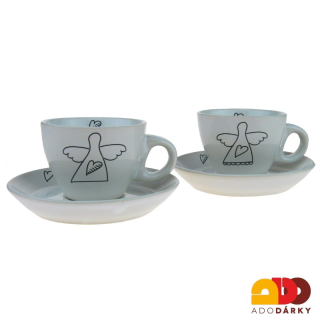 Sada dvou moka šálků s podšálky s andělem v dárkové krabici 90 ml