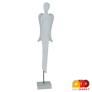Anděl dřevěný úzký vysoký bílý 33,5 cm