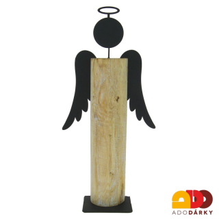 Anděl dřevěný s kovovými křídly 37,5 cm