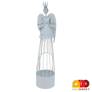Bílý plechový anděl s hvězdičkou v ruce 32 cm