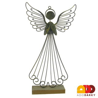 Anděl kovový plochý tmavý s patinou 33,5 cm