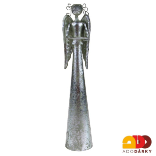 Stříbrno-zlatý plechový anděl se svícnem 17,5 cm