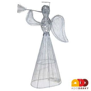 Stříbrný drátěný anděl s LED osvětlením 53 cm