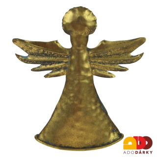 Plechový anděl houpající se zlatý 20,5 cm