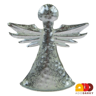 Plechový anděl houpající se stříbrný 20,5 cm