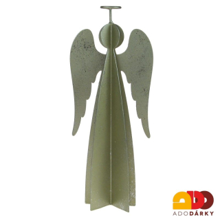 Kovový anděl stříbrno-zlatý z více plátů 25 cm