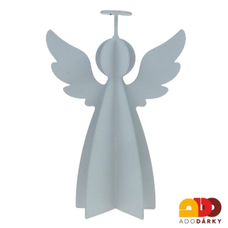 Kovový anděl bílý z více plátů 16,5 cm