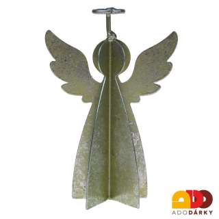 Kovový anděl stříbrno-zlatý z více plátů 12,5 cm