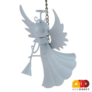 Anděl bílý s trubkou - závěs 14 cm