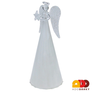 Skleněný anděl s bílou sukní 18,5 cm