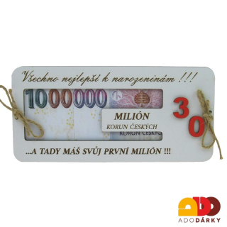 Dřevěná obálka na peníze "Všechno nejlepší k 30. narozeninám" 20 x 9,5 cm