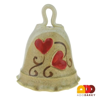 Béžový zvonek se dvěma srdíčky 10 cm