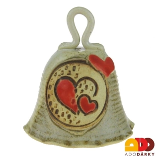 Šedozelený zvonek se dvěma srdíčky 10 cm