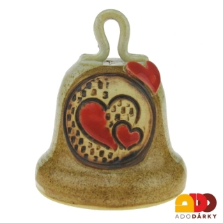 Hnědý zvonek se dvěma srdíčky 10 cm