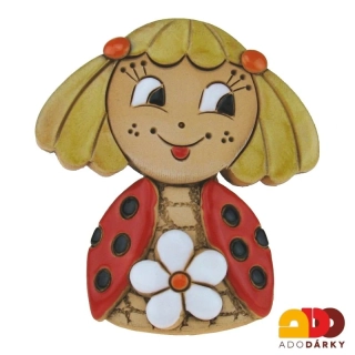 Zvonek beruška s bílou kytičkou 10 cm