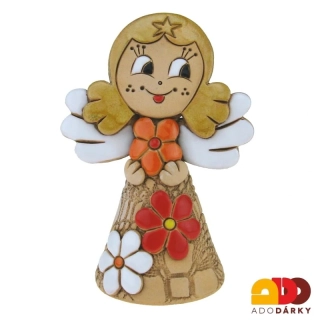 Zvonek anděl s květinkami 14,5 cm